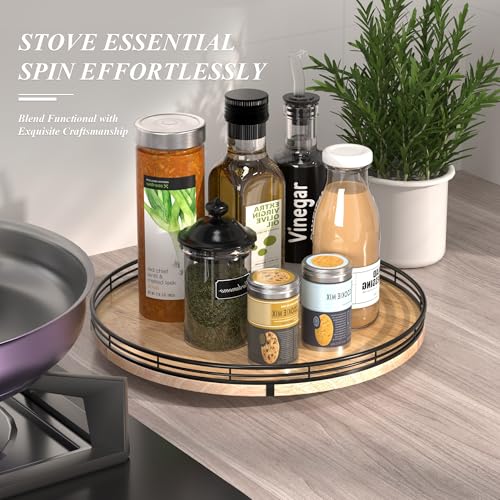 Image of 13 inch Lazy Susan Oak Wood Turntable Organizer for Cabinet, Farmhouse Round Wooden Lazy Susan Organization and Storage for Dining Table, Pantry, Kitchen, Bathroom, Countertop, Cupboard, Home Decor