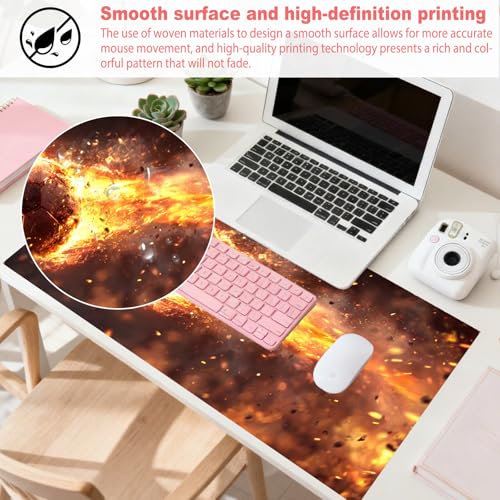 Image of Nuxovilar Professional Large Mouse Pad & Computer Game Mouse Mat (35.4x15.7IN, Fiery Orb Art, Football, Soccer) (90 * 40cm Fiery Orb)