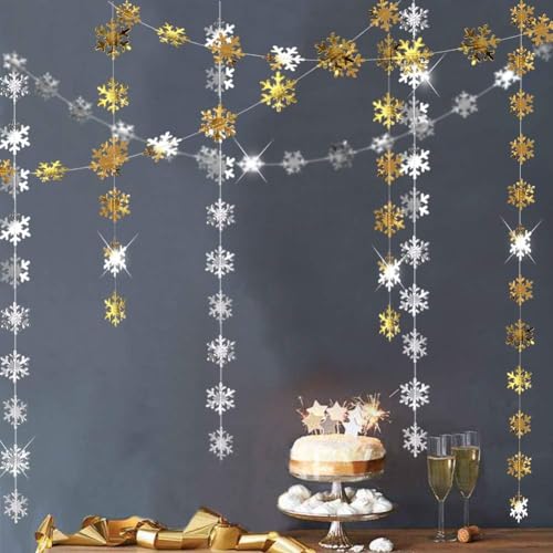 Cheerland Clearance Silver and Gold Snowflake Decorations Hanging Winter Birthday