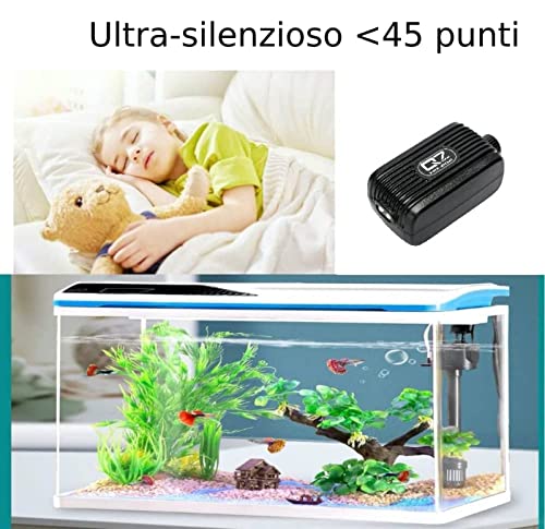 Ossigenatore per Acquario, 3W Pompa Ad Aria per Acquario Regolabile, Aria Acquario Areatore, Pompa Acquario per Acquario con Acquario Volcano Ornament Kit, Aeratore Acquario con 2 Pietra Aria - Image 5