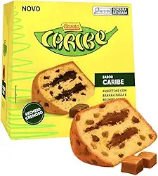 Panetone Caribe Garoto, Sabor Banana Passa e Chocolate, Fermentação Natural, 450g, Novidade Natal