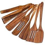 Vorisebo 7 PCS Wooden Spatula for Cooking, Natural Teak Wooden Utensil Set, Non-Toxic Wood Cooking Utensil, Handmade Comfort Grip Wood Spoons for Nonstick Cookware