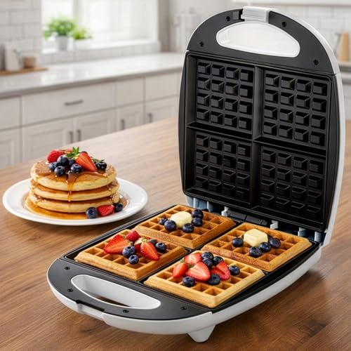 Electric Waffle Maker 1300W 4 Pcs Waffle Maker Mini Pancake Maker with Non-Stick Surface Easy to Clean Indicator Light Fast Heating and Even Heat Distribution Suitable for Snacks Sandwich