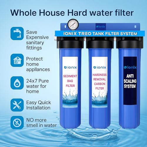 Image of IONIX Treo Tank Filtration System | water softner for bathroom, Whole House Filter for Salt less softner Effective Scaling & Hard Water Treatment with Triple Filter Setup