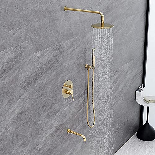 Sistema doccia a pioggia a doppia funzione spazzolato – Soffione doccia rotondo da 20,3 cm e kit miscelatore portatile per un'esperienza di lusso in bagno, flusso d'acqua regolabile e facile