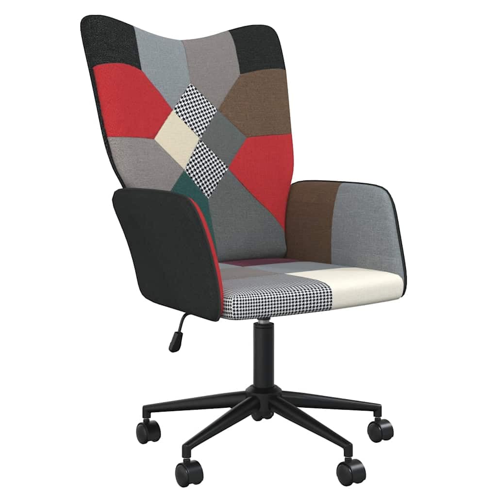 Chaise de relaxation patchwork design vintage fauteuil pivotant hauteur réglable salon