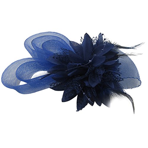 Auranso Netting Mesh Headband Big Flowers Fascinator Hat Sapphire Blue One Size