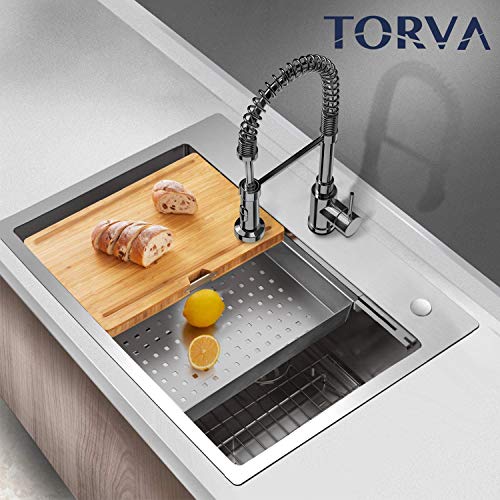 TORVA 25 Inch Drop-in Stainless Steel Single Bowl Kitchen Sink, Topmount Workstation Sink with 304 Stainless Steel Bar Prep Sink - Thumbnail 6