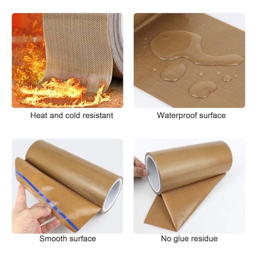 Image of BOMEI PACK PTFE Glass Cloth Tape, 1 Pack 10 inchx 33 ft High Temperature PTFE Tape Abrasion Resistant Surface Protection for Vacuum Sealer Machine, Hand Impulse Sealers Insulation Coated