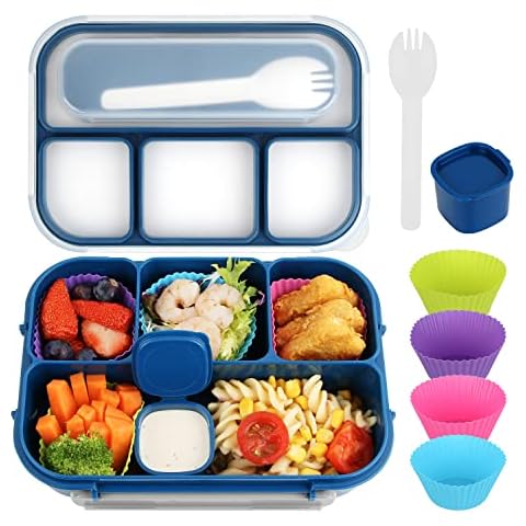 MaMix Bento Lunch Box Adult, Kids, Lunch Containers for Adults/Kids/Students,1300ML-4 Compartment (blue) Cover