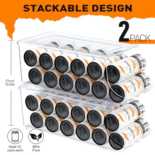 2 Pack Skinny Can Organizer for Refrigerator, Stackable Tall Skinny Soda Pop Can Holder Dispenser with Lid for Fridge Pa - Additional View