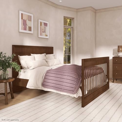 Image of Evolur Convertible Crib Wooden Full Size Bed Rail in Walnut