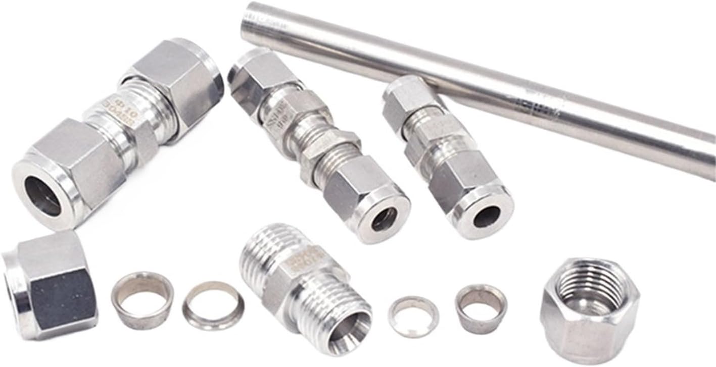 1pc 304 SS Stainless Steel 3 4 6 8 10 12mm 1/8" 1/4" 3/8" 1/2" OD Pipe Double Ferrule Tube Fitting Connector(3/8")