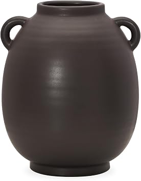 Torre & Tagus Brown Ceramic Vase with Handles - 9 Inch Boho Decor Decorative Vase for Home Decor, Decorative Pottery Flower Vase for Dining Table Decor, Wedding Decor Capri Brown Vase for Flowers
