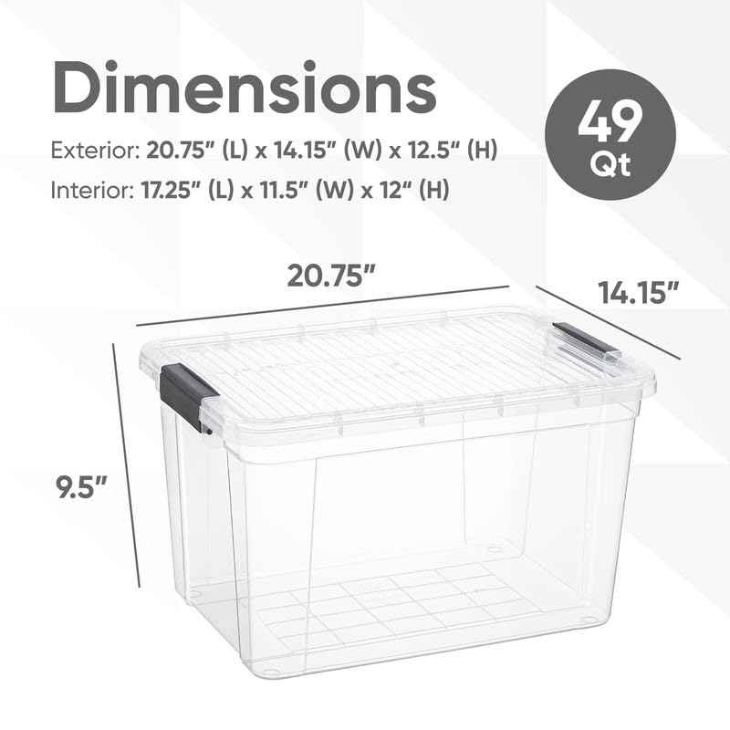 Image of Superio 49 Quart Clear Plastic Storage Boxes with Lids, Stackable Organizer Containers, BPA-Free Storage Bins for Home, Office, School & Dorm, 18 Pack