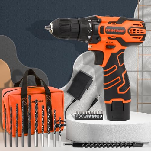COMOWARE Cordless Drill Set, 12V Power Drill with Battery & Charger, 3/8" Keyless Chuck, 23Pcs Driver Bits Orange Storage Bag included thumbnail 9
