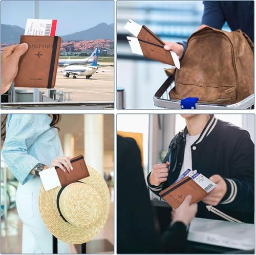 Image of PU Leather Passport Holder Travel Wallet Organiser for Men & Women | 4 Card Slots 2 SIM Slots Money Case | Travel Document Case Cover Passport Pouch Slim Unisex Gift - (Pack of 2) Brown