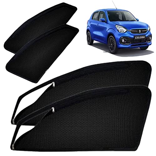 Image of Autofact Magnetic Car Sunshades Compatible with Maruti Celerio (2022 to 2024) (Set of 4) - Easy Installation, UV Protection, Keeps Car Cool (Front 2 with Zippers, Rear 2 Without Zippers)