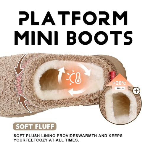 Women's Platform Fuzzy Slippers, Warm Winter Snow Mini Boots with Memory Foam, Fur Fleece Lined House Shoes Indoor and Outdoor3