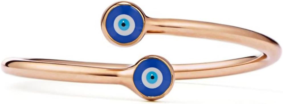 PERIMADE 18K Gold Plated Evil Eye Ring Nazar Bypass Open Band Ring 925 Sterling Silver Dual Turkish Blue Eye Ring for Women Good Luck Friendship Jewelry Birthday Gift Mom Daughter Best Friend