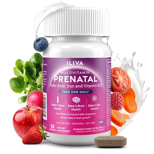 ILIVA Prenatal Vitamins for Women- Sophisticated Folate and 18 Vitamins and Minerals for Neural Tube Support & Fetal Brain Development, Gluten-Free, Dairy-Free & Soy-Free - 30 Capsules - 30 Servings