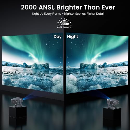 Image of 2000 ANSI Official Licensed Google TV Outdoor Projector 4K Decoding, Smart Projector with Wifi and Bluetooth, Auto Focus, Dolby Sound, Built-in Apps, HAPPRUN Indoor Home Theater with 270 Stand
