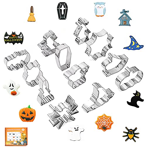Halloween cookie cutters, 12 pieces stainless steel cookie cutters, for cake cookie, fondant, biscuits, bread and sandwiches