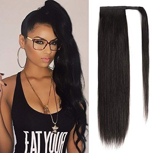 Wrap Around Human Hair Ponytail Extensions Clip In/On 100% Remy Human Hair Thick Long Straight Hairpiece With Comb Silky Pony Tail For Women(18 inch,natural black) Wrap Around Human Hair Ponytail Extensions Clip In/On 100% Remy Human Hair Thick Long Straight Hairpiece With Comb Silky Pony Tail For Women(18 inch,natural black)