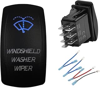 Blue Led Windshield Washer Wiper Momentary Rocker Switch 7Pin Mom (ON)-Off-ON DPDT Washer Jet Toggle Switch for Automotive UTV RZR Truck Camper RV Tractor 12V 24V