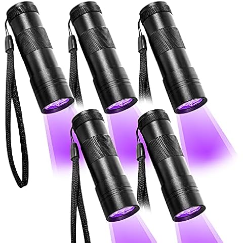 Beinhome 5 Pack UV Flashlight Black Light 12 LED Ultra Violet Blacklight Detector for Dog Cat Urine, Pet Stains, Bed Bug, Scorpion with 5 AAA Free Batteries Cover