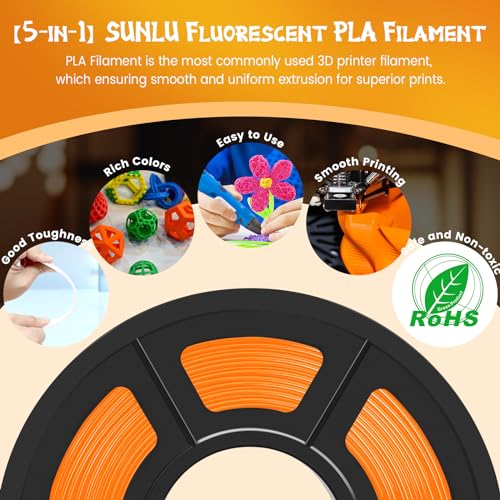 Image of SUNLU Fluorescent PLA 3D Printer Filament, PLA Filament 1.75mm, Brighter Color for Halloween Decoration, Neatly Wound Filament, Fit Most FDM 3D Printer, 1kg Spool, Fluorescent Orange