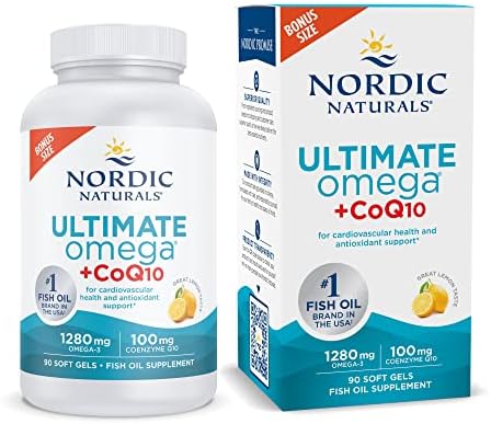 Nordic Naturals Ultimate Omega + CoQ10, Lemon - 90 Soft Gels - 1280 mg Omega-3 + 100 mg CoQ10 - Heart Health, Cellular Energy, Antioxidant Support - Non-GMO - 45 Servings