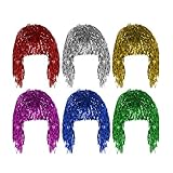 BESPORTBLE Foil Tinsel Wigs, 6 Pieces Colorful Shiny Party Wigs - Metallic Costume Cosplay Supplies for Men Adults Women