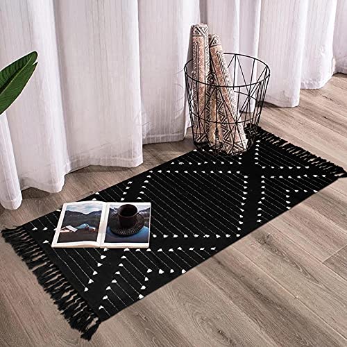 Boho Kitchen Rug 2'X 4.3', Cotton Hand Woven Runner Rug Machine Washable Boho Entryway Rug With Tassel Moroccan Tribal Decorative Throw Floor Mat For Doorway/Laundry/Bedroom/Bathroom #TOP5