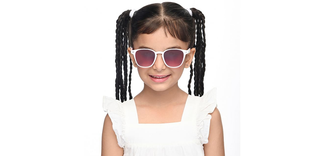 Hooper By Lenskart | Memphis Collection | White Pink Full Rim Rectangular Latest and Stylish Kids Sunglasses | 100% UV Protected | For Boys & Girls (Age 8-12 yrs) | HP S16088 - Image 4 thumbnail