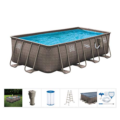 Summer Waves 18 Foot X 9 Foot X 52 Inch Above Ground Outdoor Rectangle Frame Swimming Pool Set With Filter Pump, Pool Cover, Ladder, And Ground Cloth #TOP1