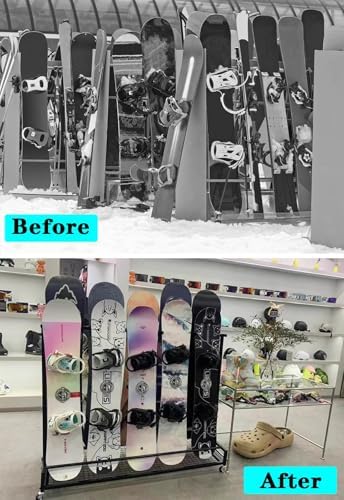 Heavy-Duty Mobile Ski Rack with Wheels - Free Standing Snowboard Holder for Garage & Basement - Adjustable 24" to 61" Ski Storage Stand