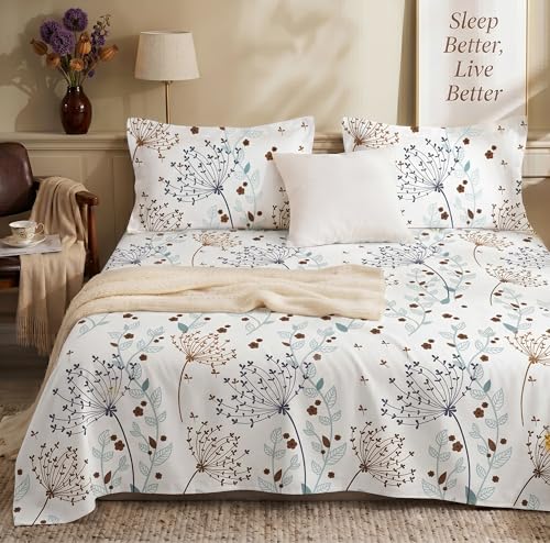 Image of BSB HOME 240 TC Cotton Bedsheet with 2 Pillow Covers, Soft Breathable Floral King Size Flat Bed Sheet - 90 x 100 Inches (228 x 254 cm) (Steel Blue)