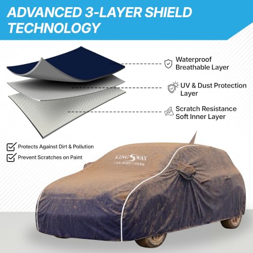 Image of KINGSWAY Super Waterproof Car Cover Only with Hyundai Elite I20 (Year 2014 to 2017 - All Model) | Mirror and Antenna Pockets | All Weather Car Body Cover with Silver Piping | Blue