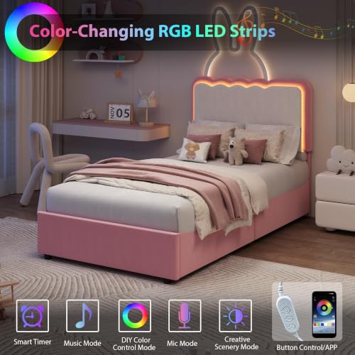 Image of Garvee Irregular Wave LED 2-Drawer Soft Upholstered Bed, Soft Padding