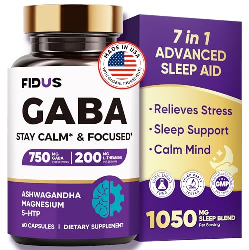 GABA L-Theanine Ashwagandha - 1050mg Blend - Made in USA - Advanced Sleep Aid & Calm- Magnesium 5-HTP Vitamin B6 & B12 GABA (Gamma Aminobutyric Acid) Supplement - Melatonin-Free & Non-Habit Forming