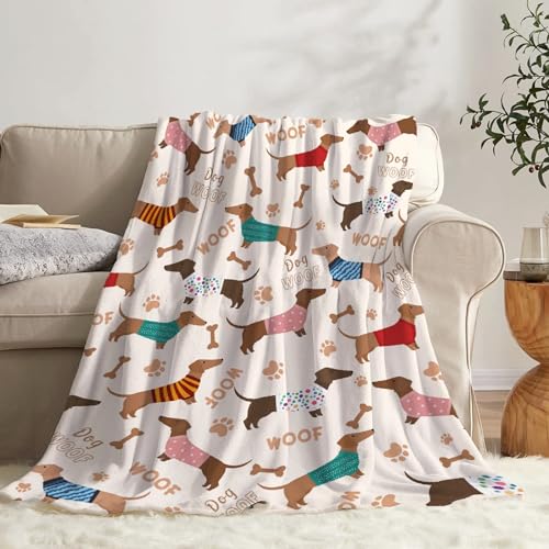 Todeyya Dachshund Dogs Gift Blanket - Super Soft Flannel Fleece, Lightweight Microfiber Cozy Plush for Couch, Teens/Travel, 60x50 in