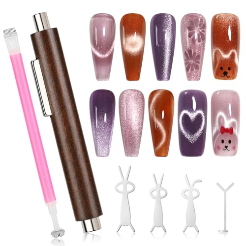 AIMEILI Cat Eye Magnet Set 3 in 1 Nagelmagnet Stark Cat Eye Magnetstift für Nägel Katzenauge Magnet French Flower Heart Shaped Magnets Magnetwerkzeug Set