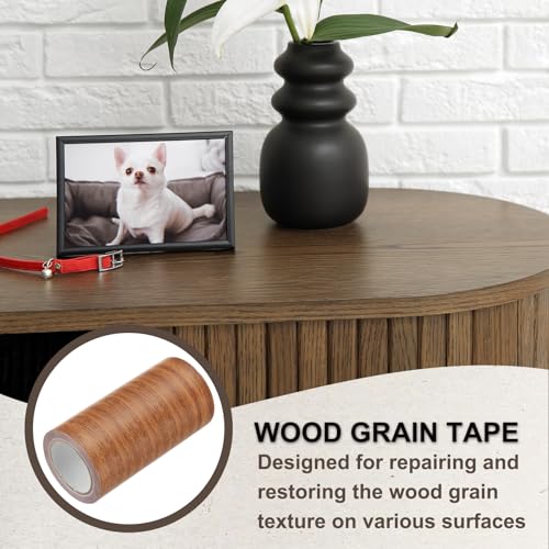 Image of PATIKIL Wood Grain Tape 4 inch x 15 Ft, Self-Adhesive Wood Texture Repair Tape Realistic Wooden Effect Patch for Furniture Cabinets Floor Walls,Orange Oak
