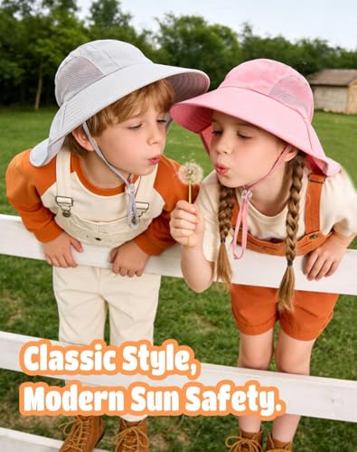 Image of Rosoz Kids Sun Hat with Neck Flap UV Protection Summer Toddler Beach Hat Unisex Ponytail Hat Wide Brim Fishing Hat