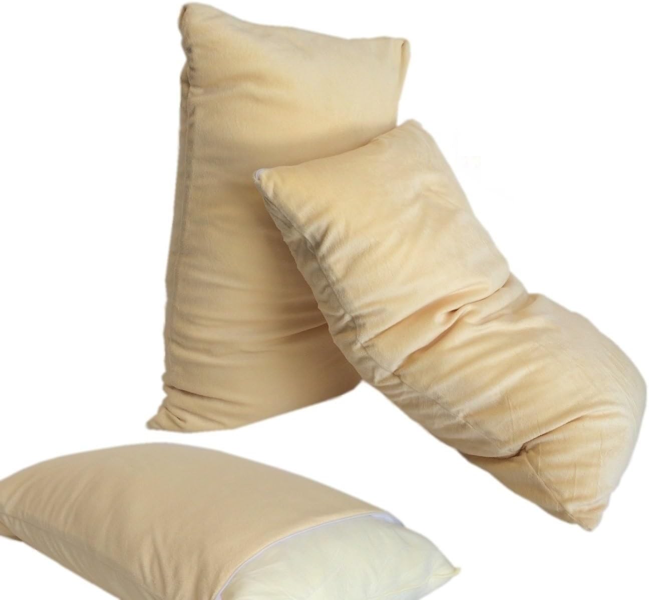 Dogbed4less 3 Quantity Deluxe Micro Cushion Memory Foam Gel Bed Queen Pillows Dual Zone Inner Cover with Beige Velour Plush Comfort Smooth Luxurious Cases