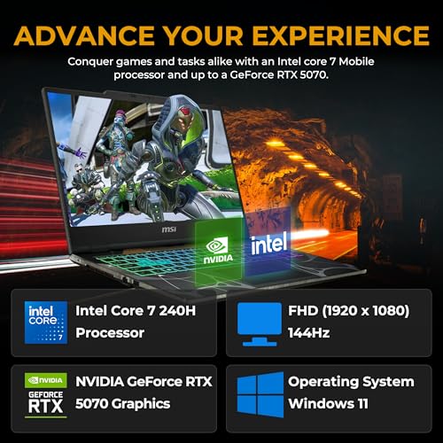 Image of msi Cyborg 15 15.6 inch FHD 144Hz Gaming Laptop, Intel Core 7-240H, NVIDIA GeForce RTX 5070 8G GDDR7, 64GB DDR5, 5TB Storage(4TB SSD&1TB Docking Station Set), 4-Zone RGB Keyboard, Wi-Fi 6E, Win 11, Black