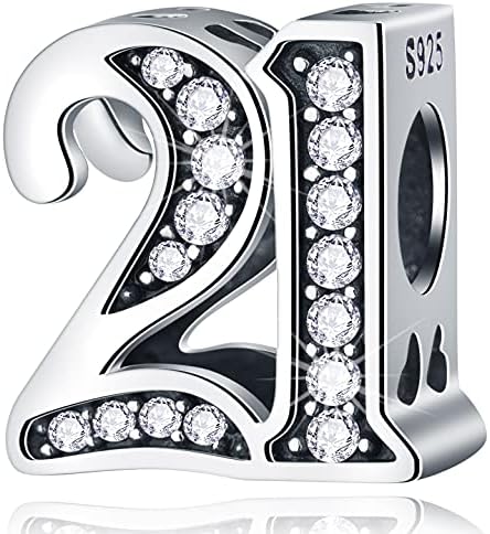 CRISNATA 5,10 to 50,52,55,56,60,65,70,75,80 Birthday Charms fit European Anniversary Bracelets, 925 Sterling Silver Number Charms with Clear CZ Stones, Gifts for Family/Lover/Friends