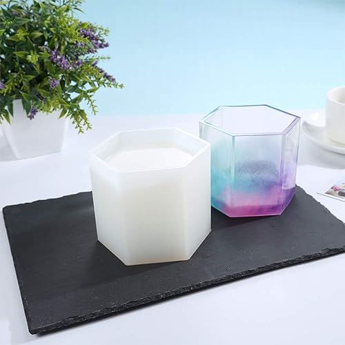 Miniatura 5 de Molde de resina hexagonal para bricolaje grande, ancho interno 2,87 pulgadas, profundidad interna 2,9 pulgadas, moldes de silicona hexagonal, moldes