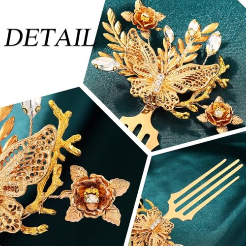 Accesorio de cabello dorado con pedrería para boda miniatura 6